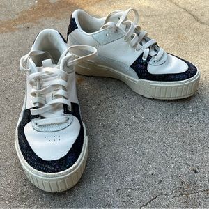 Puma Cali Sport cream w snakeskin casual sneakers, stacked sole, Xlnt used cond